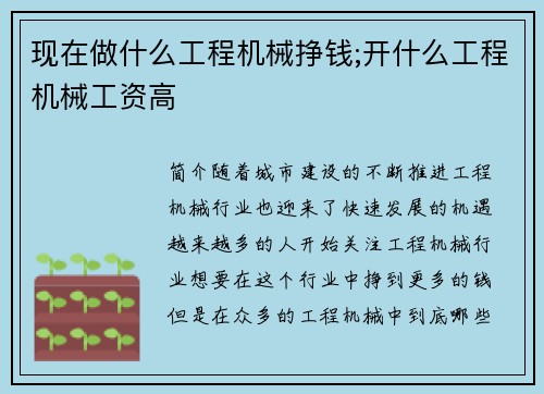 现在做什么工程机械挣钱;开什么工程机械工资高