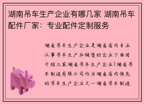 湖南吊车生产企业有哪几家 湖南吊车配件厂家：专业配件定制服务